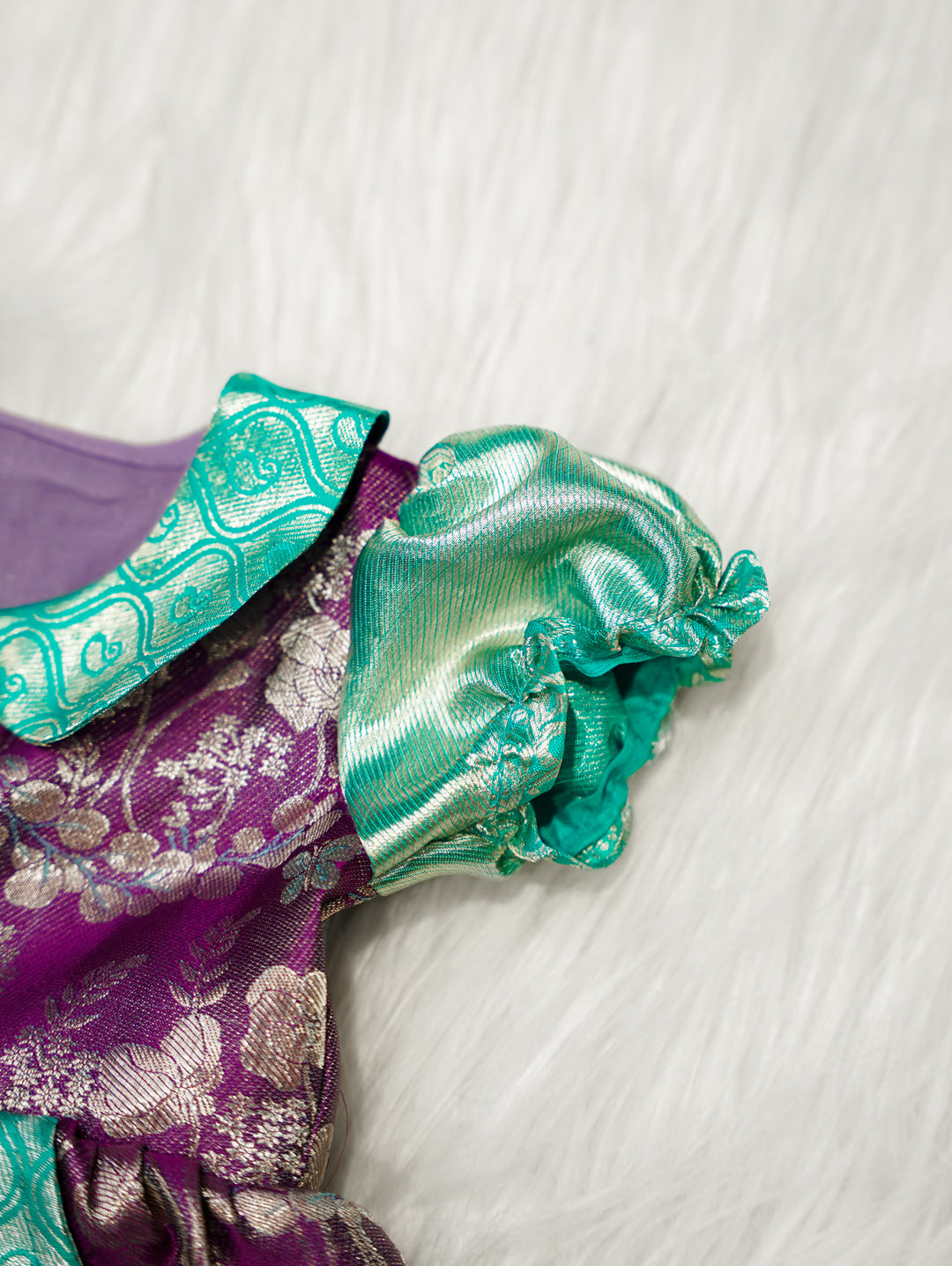 Purple & Mint Baby Silk Frock — Pure Kanchipuram Silk (0–1 Year)