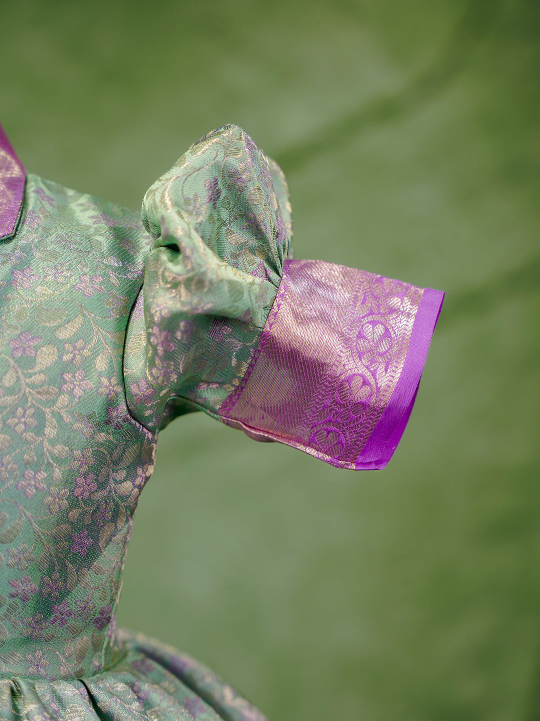 Mint Green & Lavender Kanchipuram Silk Kids Gown with Jacket Style