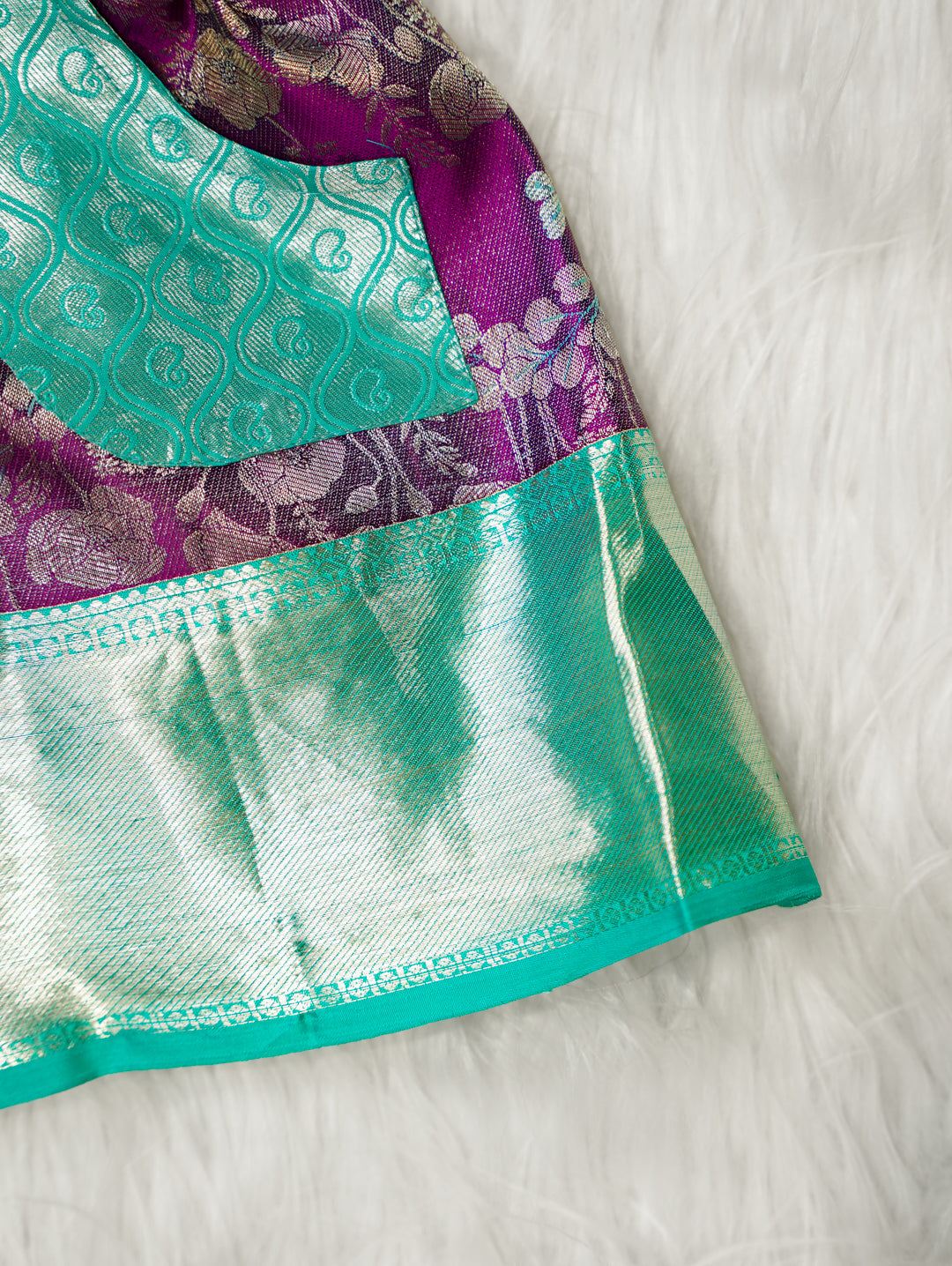 Purple & Mint Baby Silk Frock — Pure Kanchipuram Silk (0–1 Year)