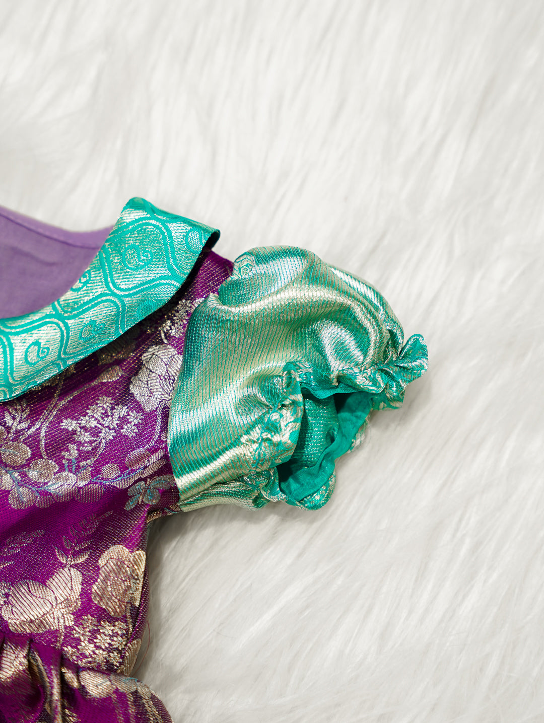 Purple & Mint Baby Silk Frock — Pure Kanchipuram Silk (0–1 Year)
