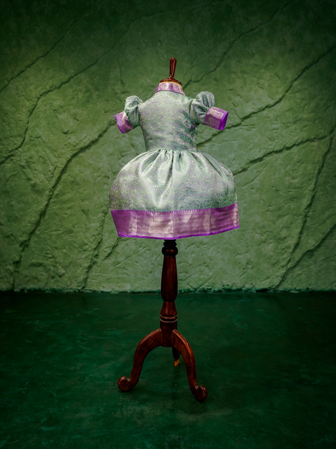 Mint Green & Lavender Kanchipuram Silk Kids Gown with Jacket Style