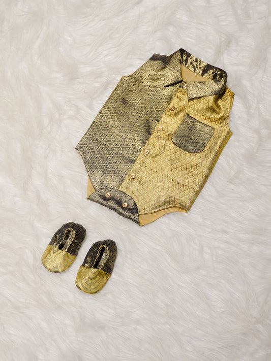 Gold Boy Romper with Dual Tone Design