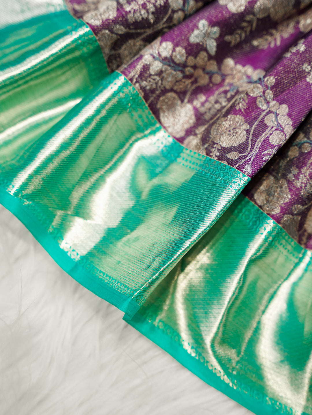 Purple & Mint Baby Silk Frock — Pure Kanchipuram Silk (0–1 Year)