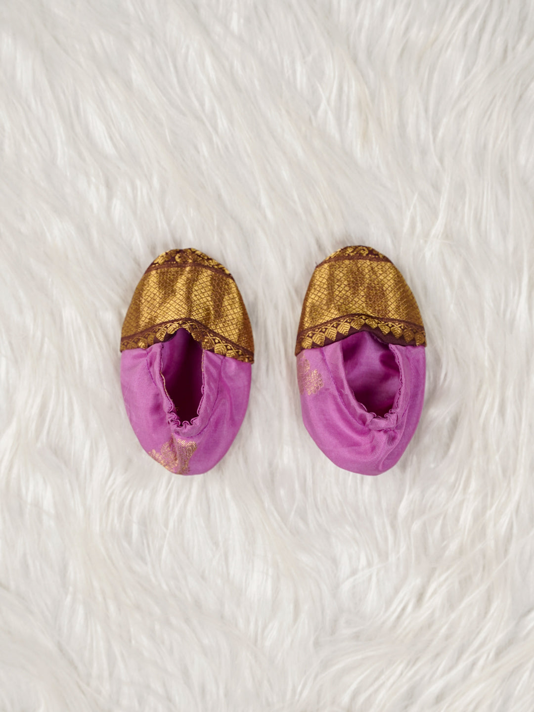 Pink Kanchipuram Bow Frock Set with Matching Booties