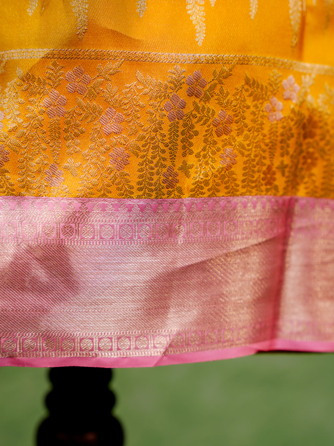 Sunshine Yellow & Pink Kanchipuram Silk Kids Gown with Jacket Style