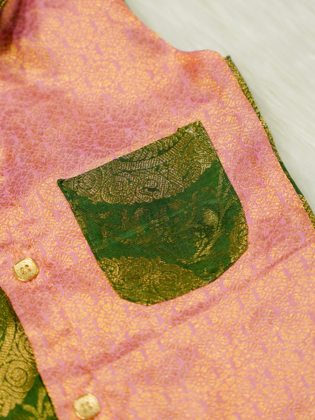 Green Pink Brocade Baby Boy Romper