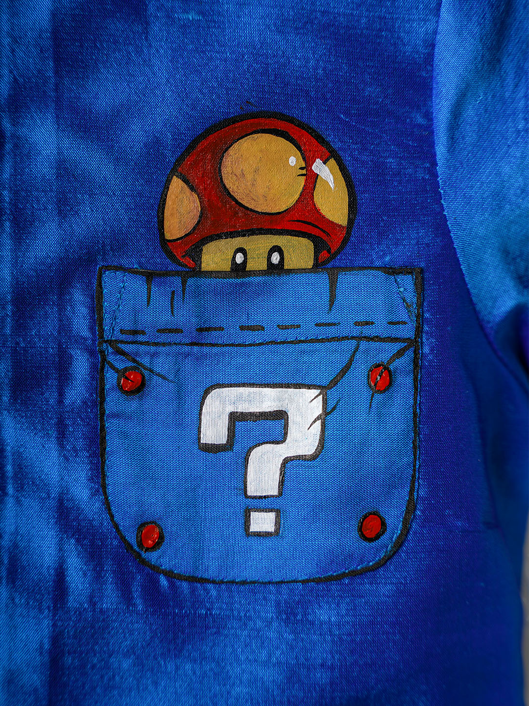 Hand-Painted Mushroom Cartoon Kanchipuram Silk Baby boy shirt