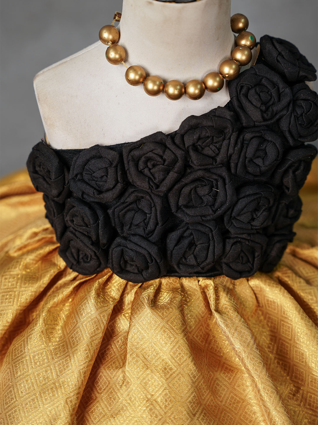 Black Rosette Kanjivaram Silk Gown