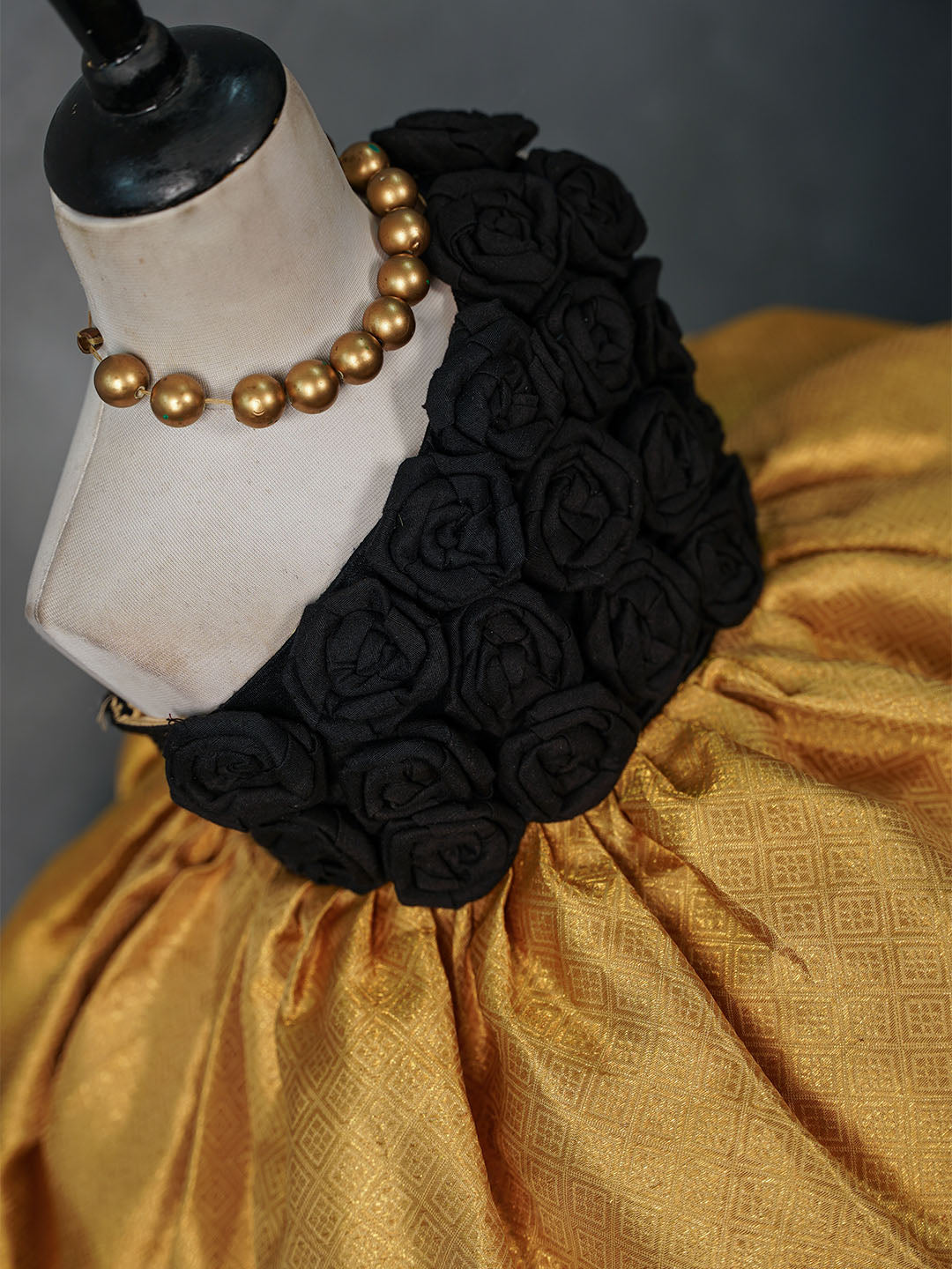Black Rosette Kanjivaram Silk Gown