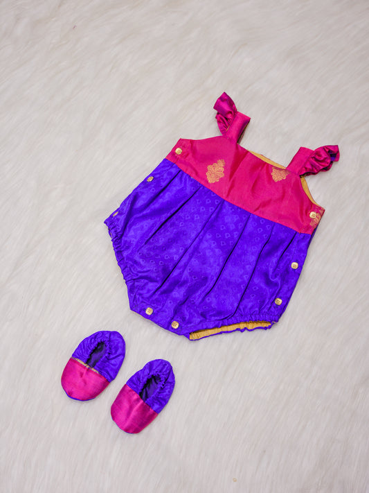 Royal Purple Newborn Silk Romper with Contrast Yoke