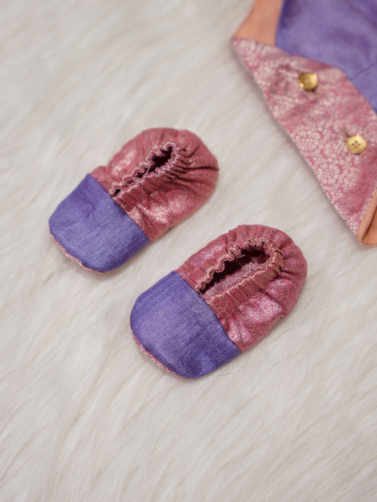 Lavender Newborn Silk Romper with Collar Design