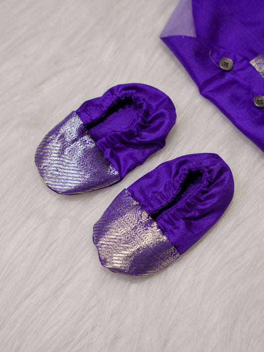 Royal Purple Newborn Silk Romper with Zari Panel