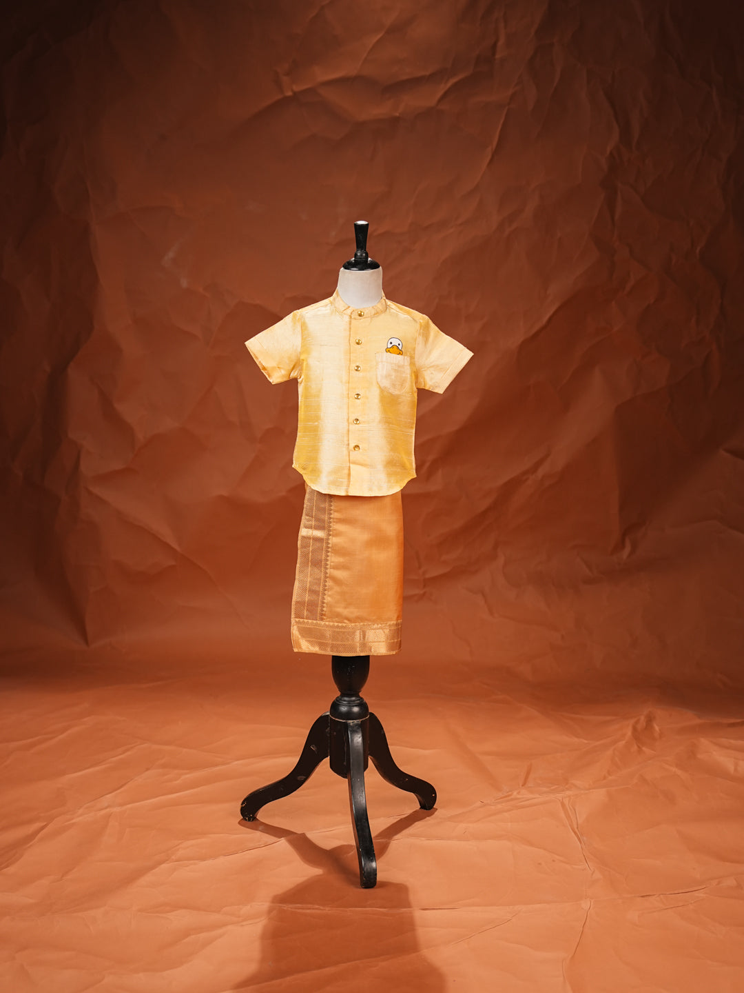 Golden Glow – Kids Silk Dhoti Shirt Set