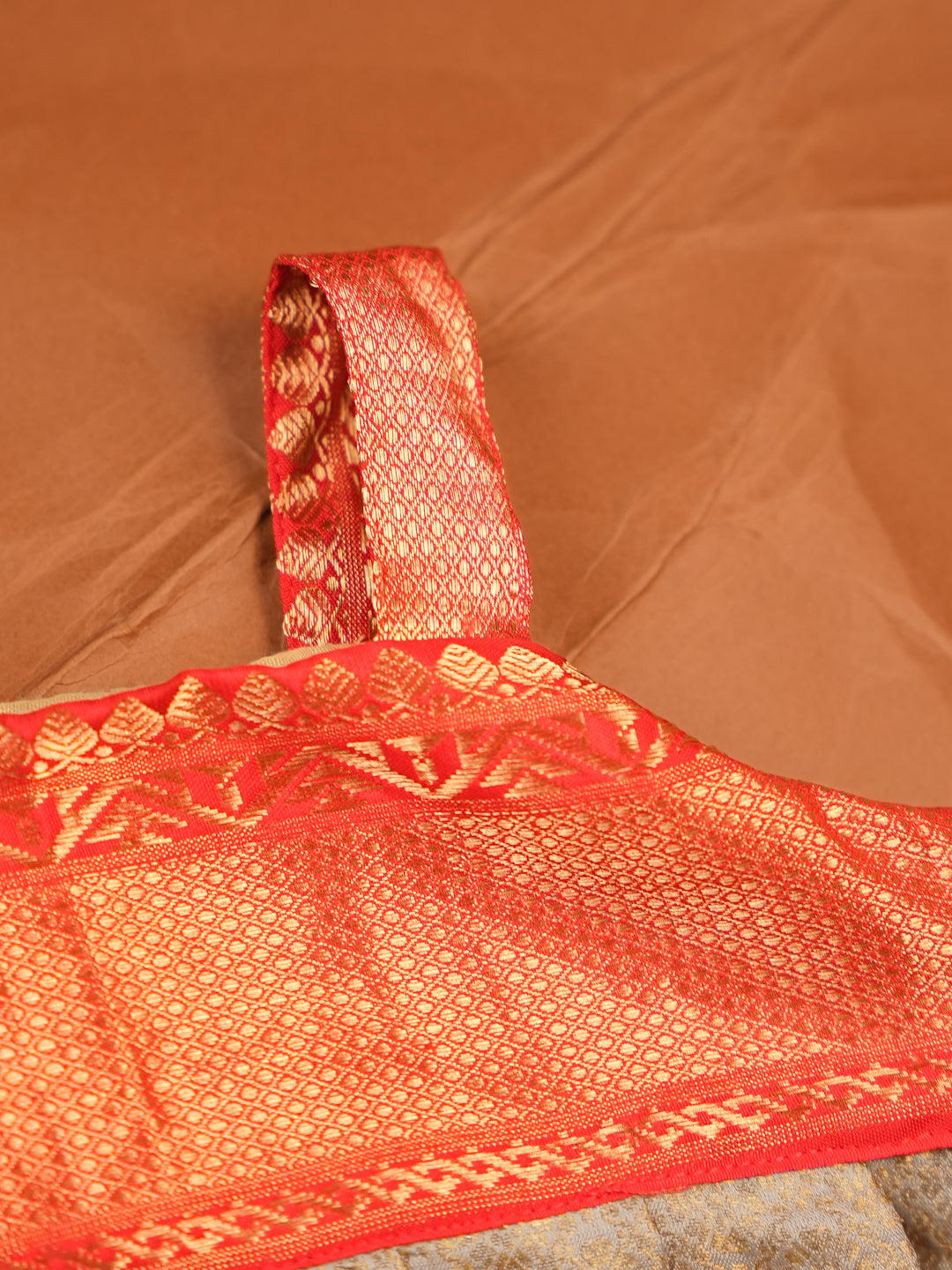 Sunset Bloom – Beige & Red Zari Silk Romper