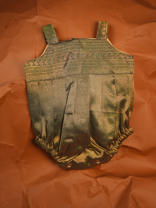 Peacock Grove – Deep Green Kanchipuram Silk Romper