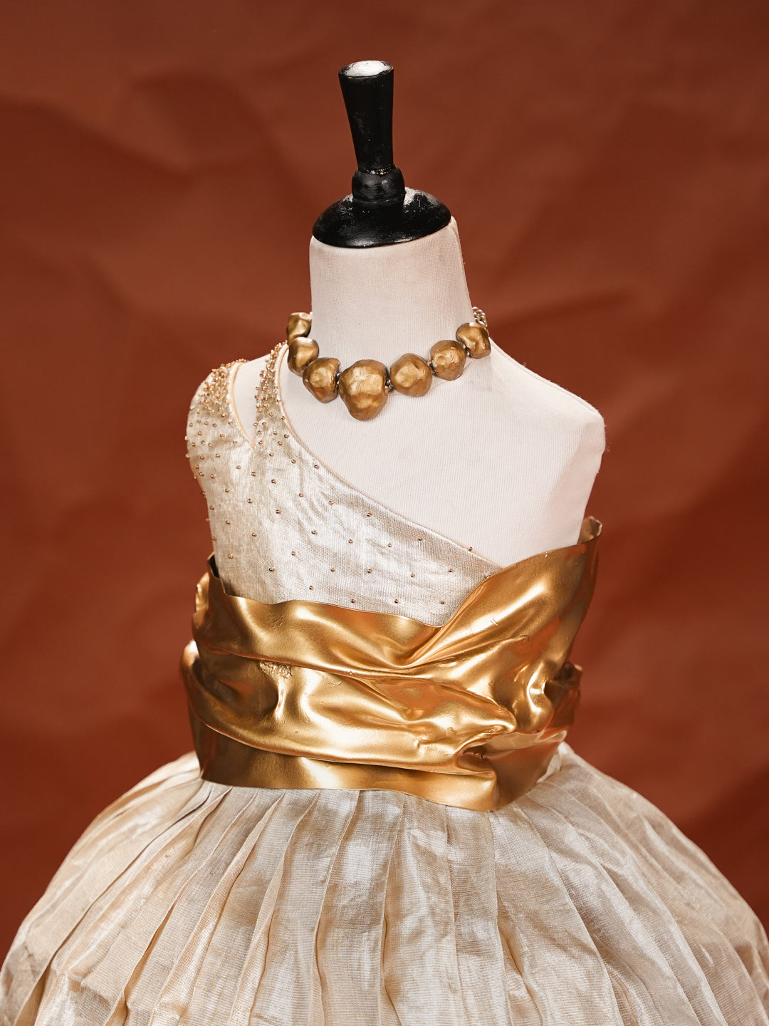 Silver Radiance – One-Shoulder Tissue Gown for Baby Girls