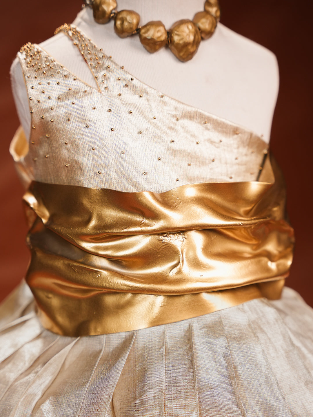 Silver Radiance – One-Shoulder Tissue Gown for Baby Girls