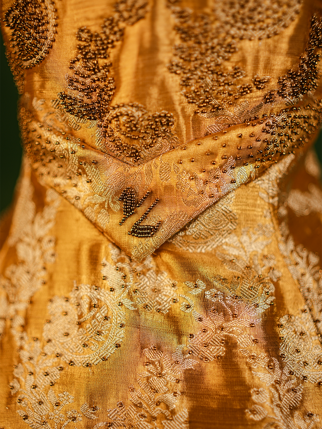 Luxury Gold Birthday Gown for Girls – Hand Embroidered with Silver Zari & Soft Net