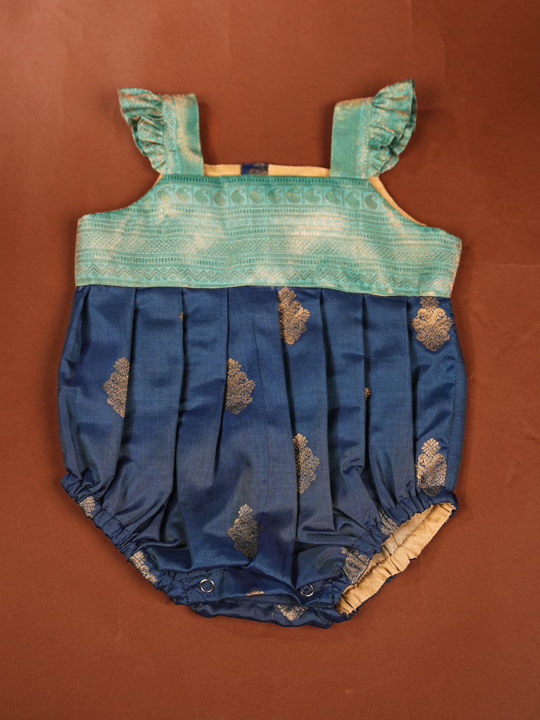 Peacock Teal – Silk Romper for Newborn Girls