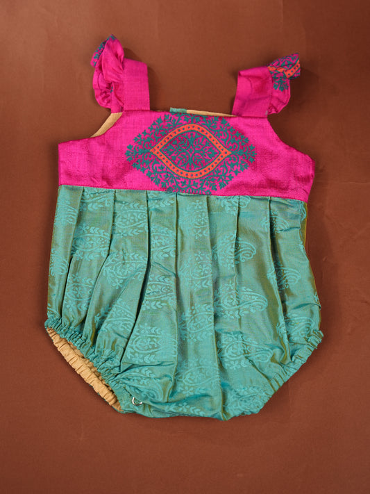 Pink Parrot – Silk Romper for Baby Girls