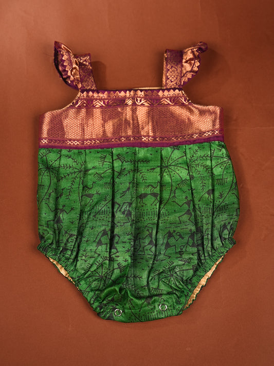 Emerald Bloom – Silk Romper for Baby Girls