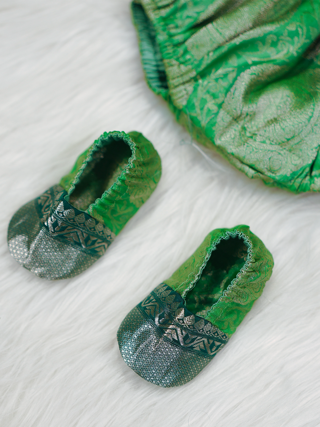 Sea Green & Silver Kanchipuram Silk Romper Set