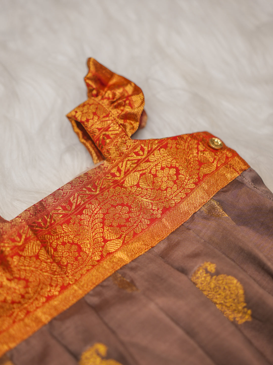 Rust Red & Mocha Silk Newborn Romper Set