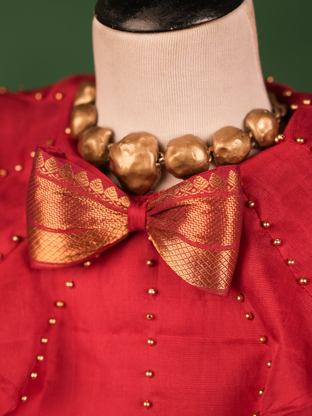 Red and Orange Silk Gown with Bow Embellishment