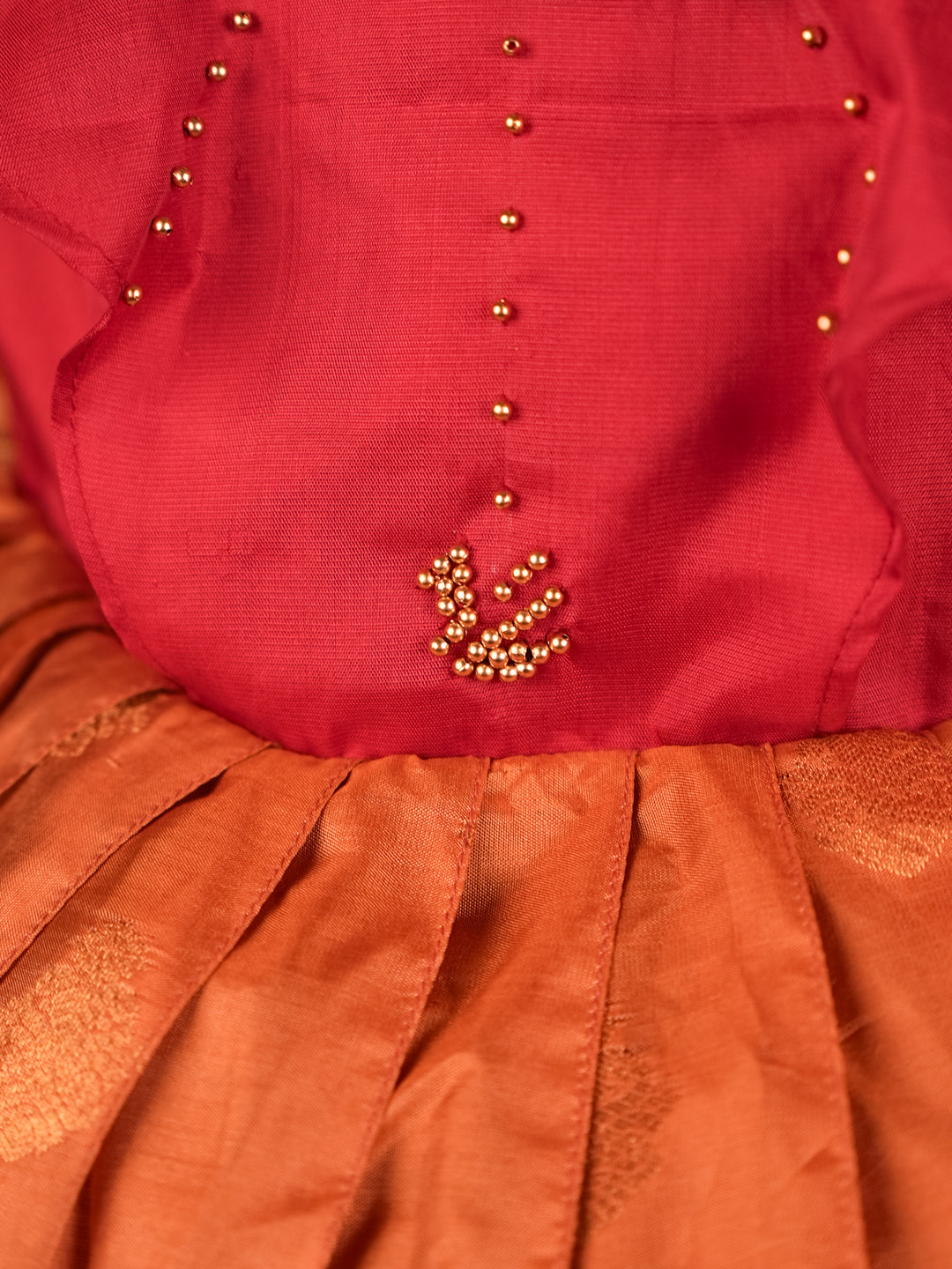 Red and Orange Silk Gown with Bow Embellishment