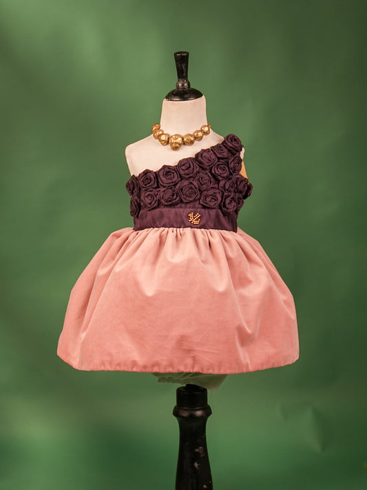 Plum & Blush Pink Rosette Silk Gown