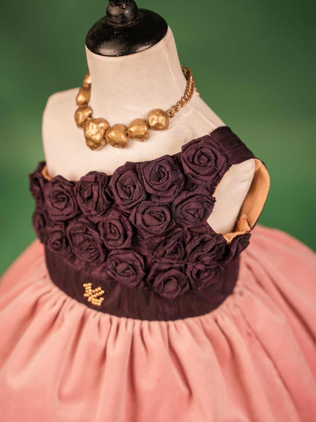 Plum & Blush Pink Rosette Silk Gown