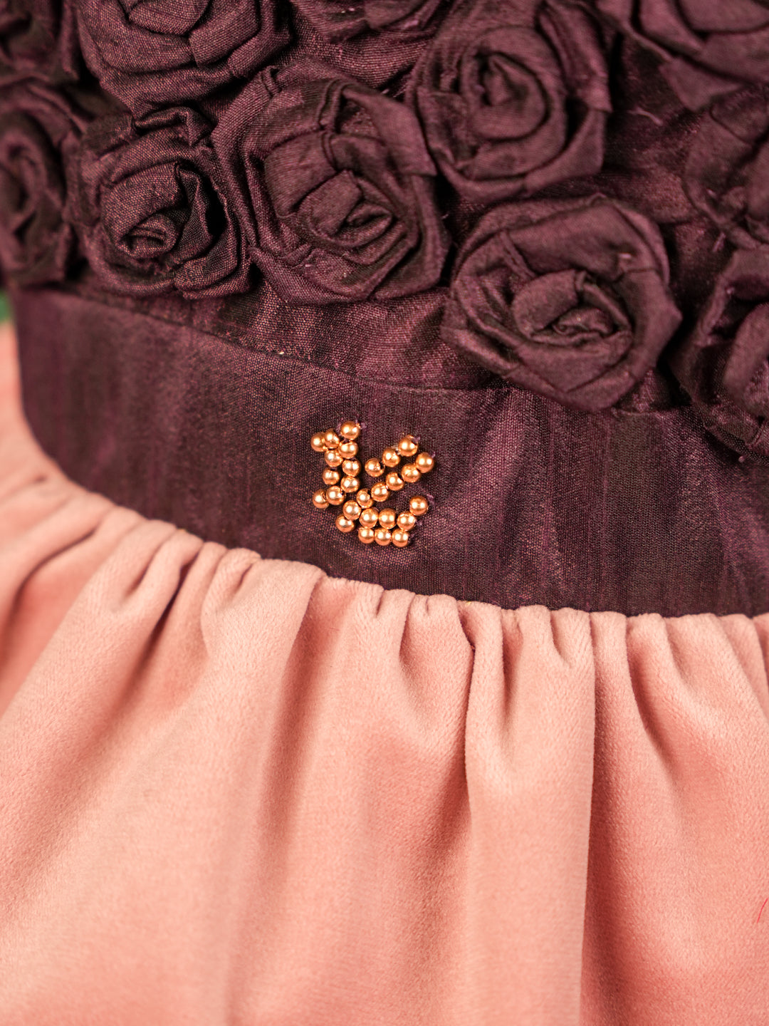 Plum & Blush Pink Rosette Silk Gown
