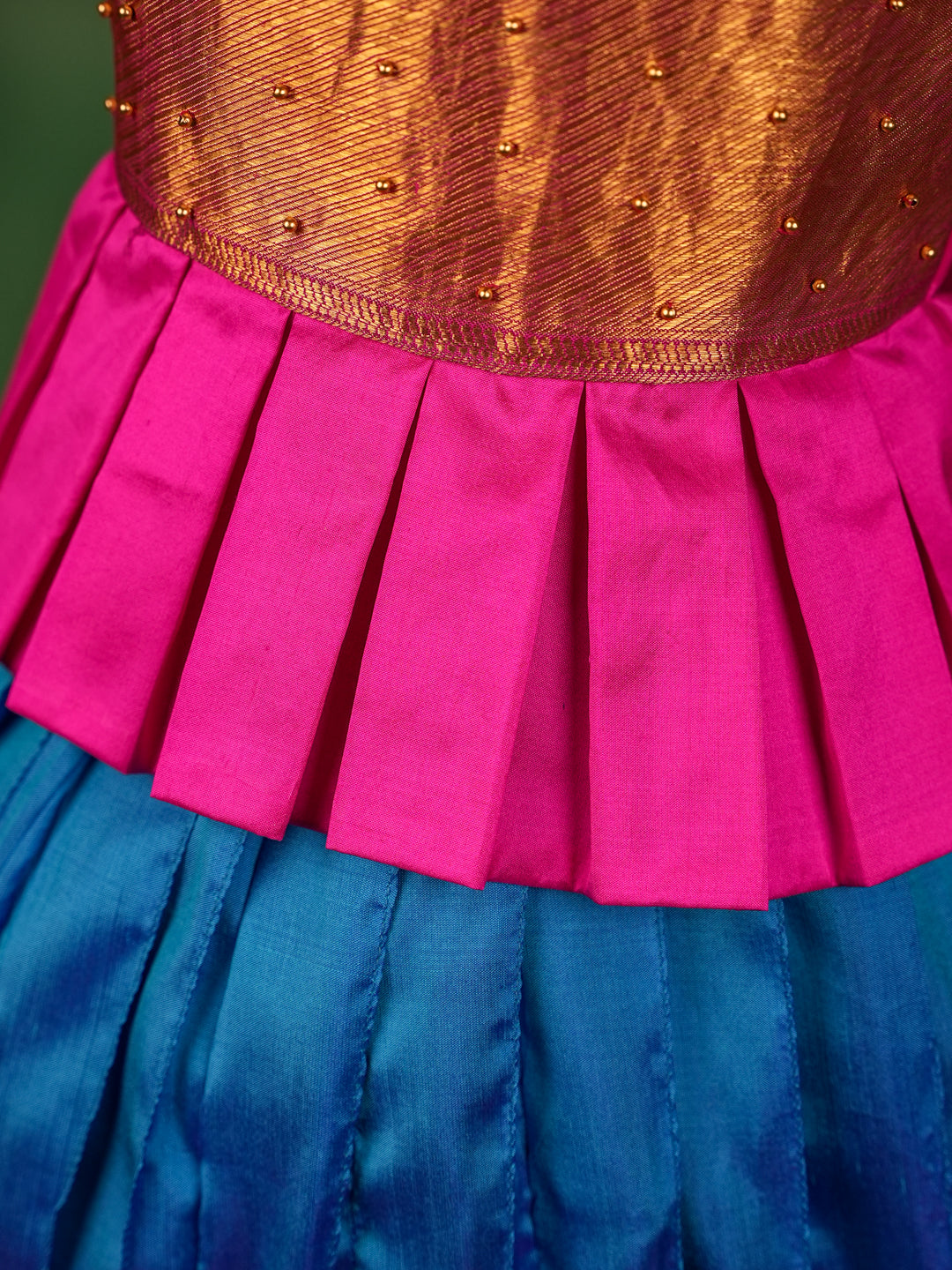 Royal Blue & Orange Kanchipuram Silk Traditional Pattu Pavadai for Kids
