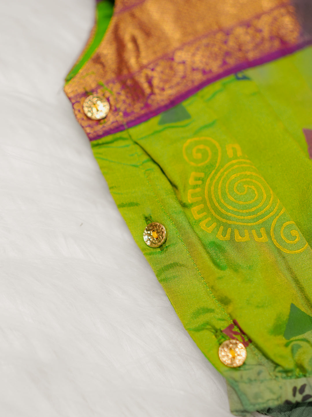 Green Tribal Print Silk Romper Set