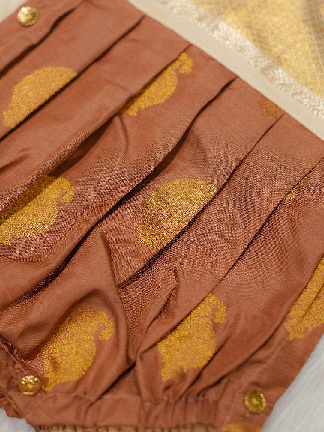 Brown & Gold Silk Romper Set