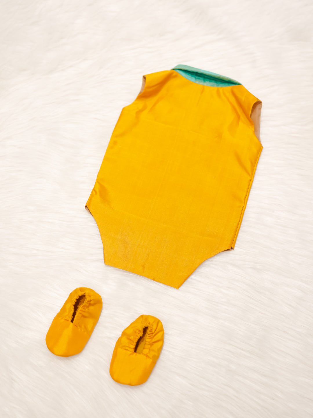 Mustard Yellow Silk Shirt-Style Romper Set