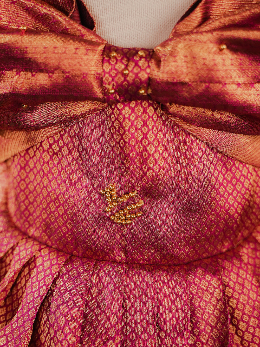 Ruby Radiance Pattu Gown with Big Bow – Elegant Festive Wear for Baby Girls