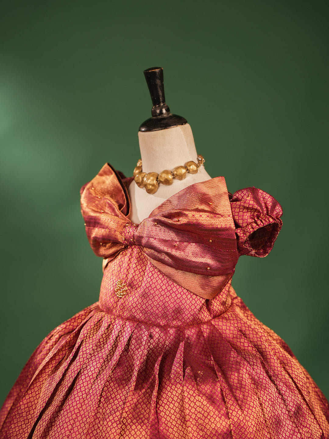 Ruby Radiance Pattu Gown with Big Bow – Elegant Festive Wear for Baby Girls