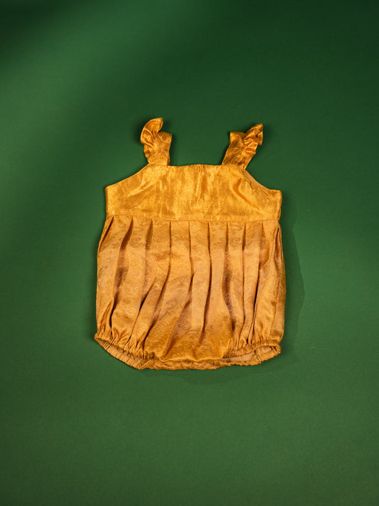 Golden Blossom – Mustard Silk Baby Romper