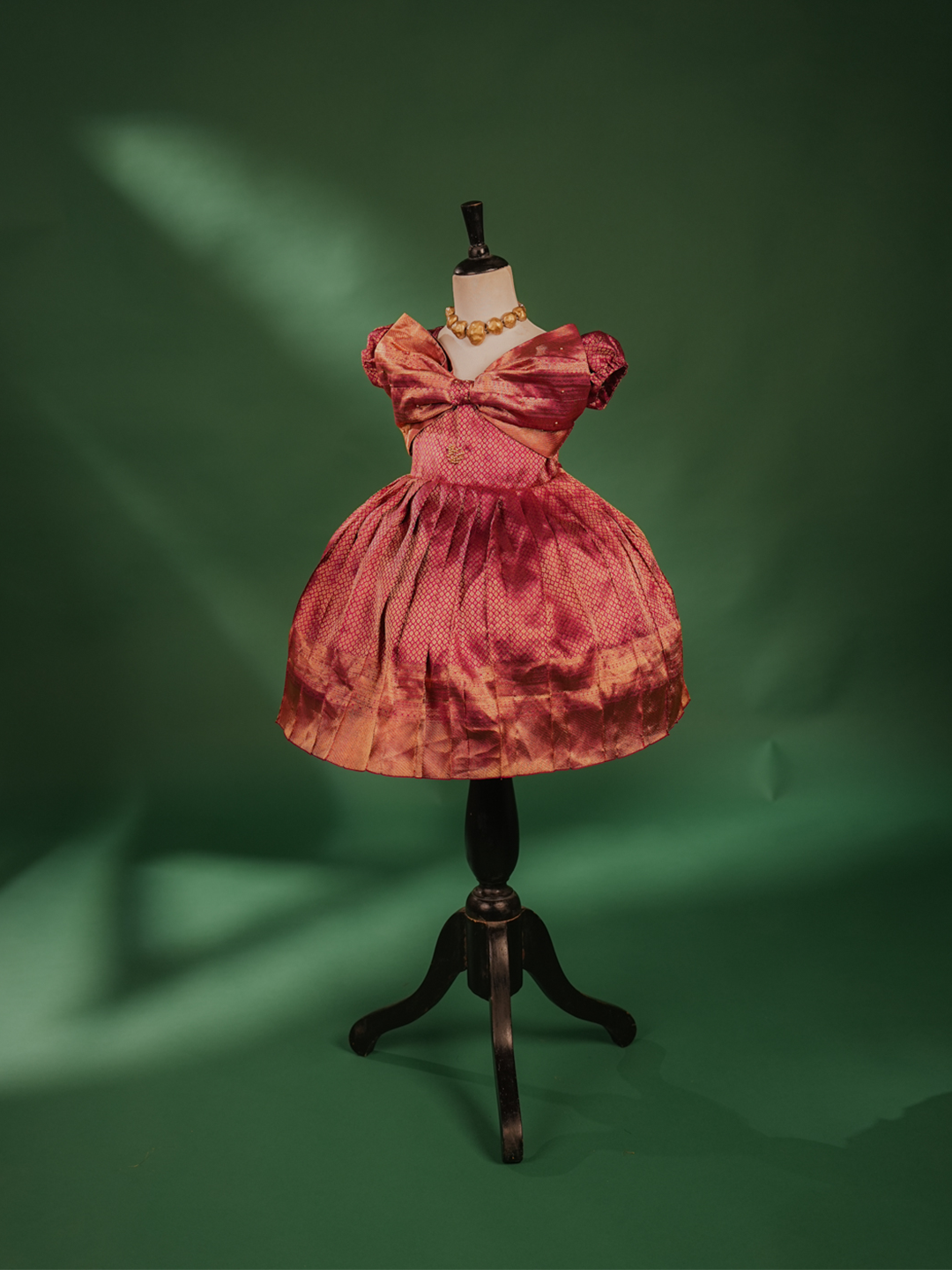 Ruby Radiance Pattu Gown with Big Bow – Elegant Festive Wear for Baby Girls