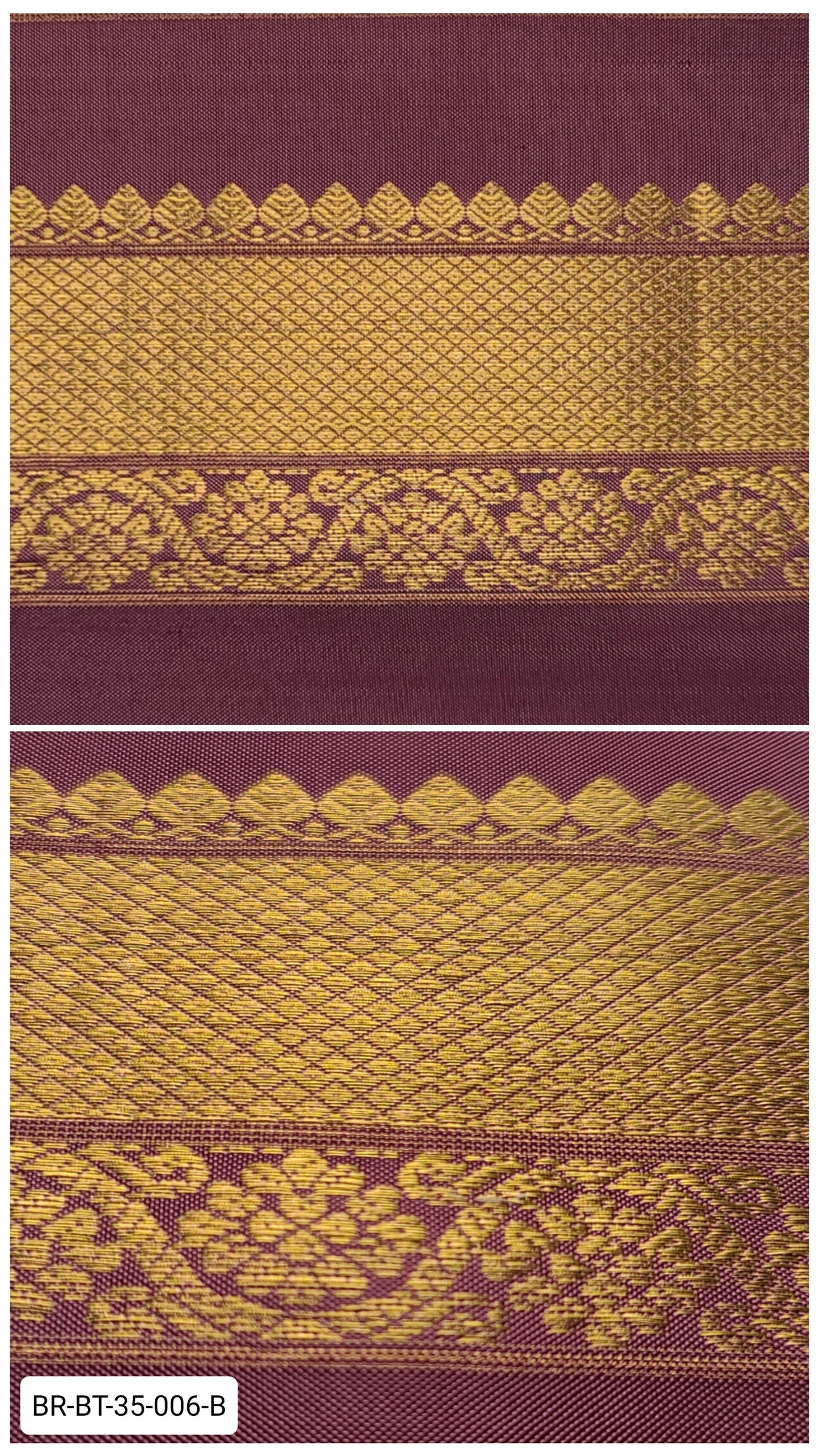 Pure Kanchipuram Silk Zari Border – Maroon with Gold Diamond Weave & Floral Motifs (Per Meter)