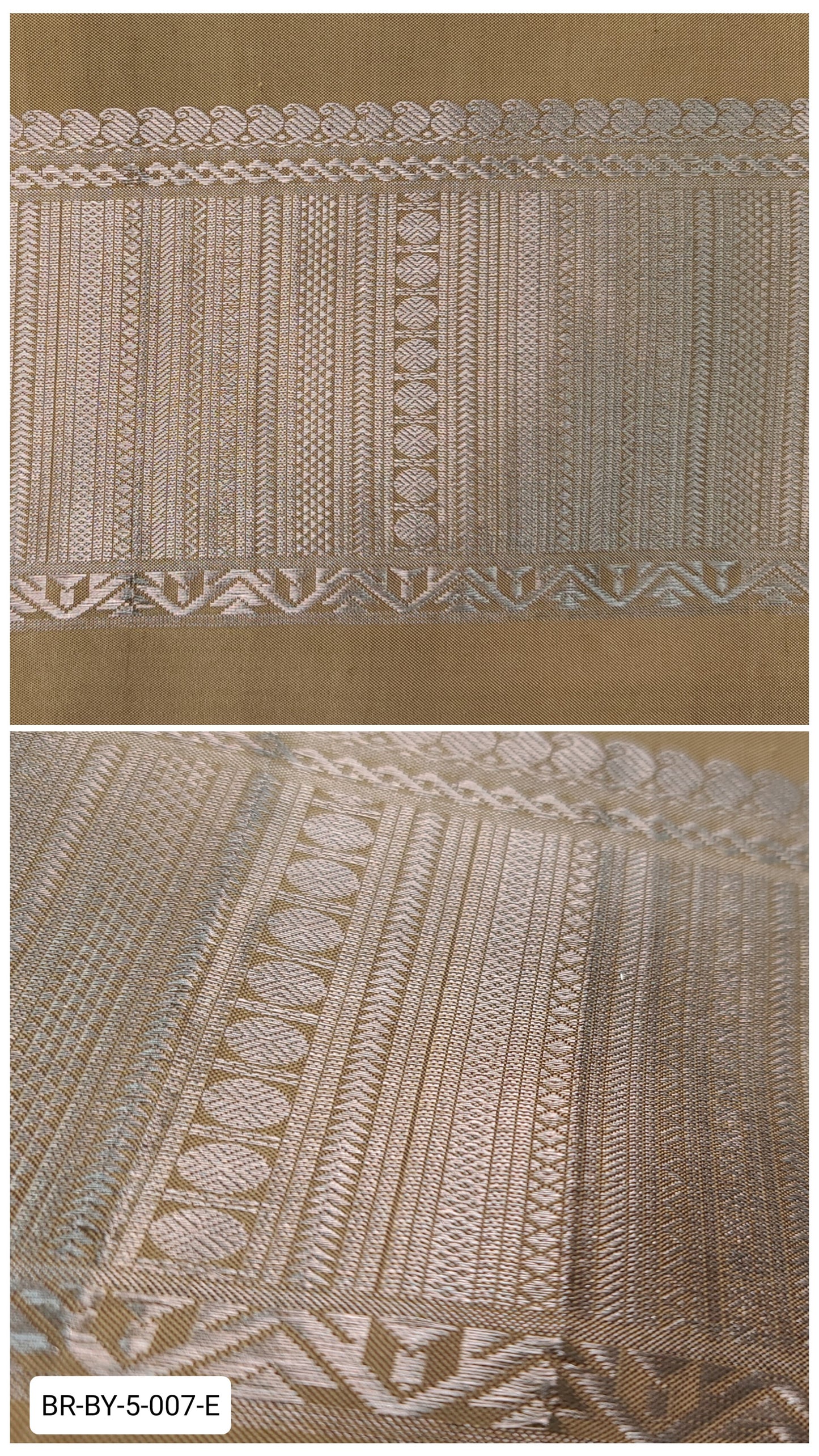 5.5 Inch Pure Kanchipuram Silk Zari Border – Beige with Silver Zari Geometric Weave