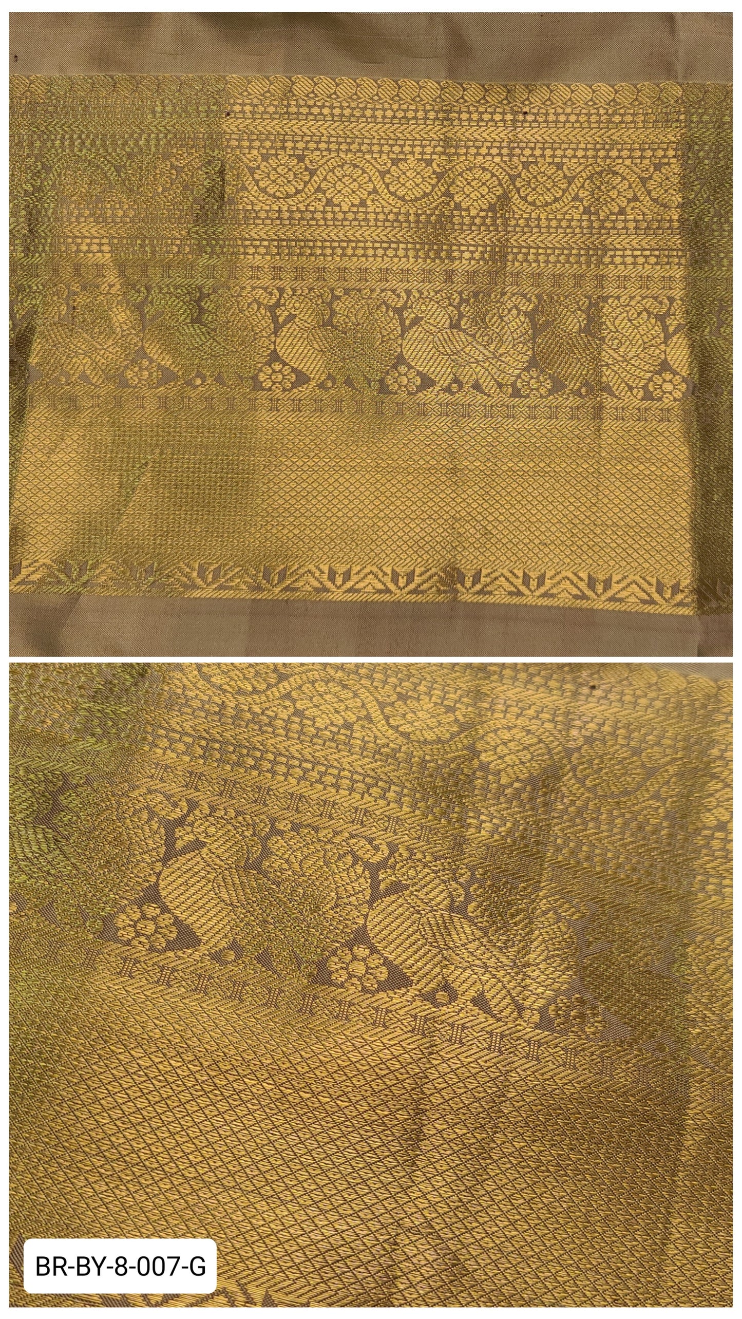 8 Inch Pure Kanchipuram Silk Zari Border – Beige with Gold Zari Floral & Bird Motif Weave