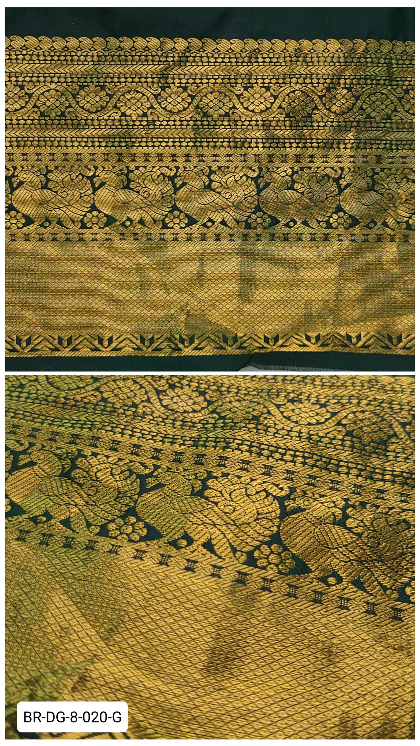 8 Inch Pure Kanchipuram Silk Zari Border – Dark Green with Silver Zari Floral Paisley Weave