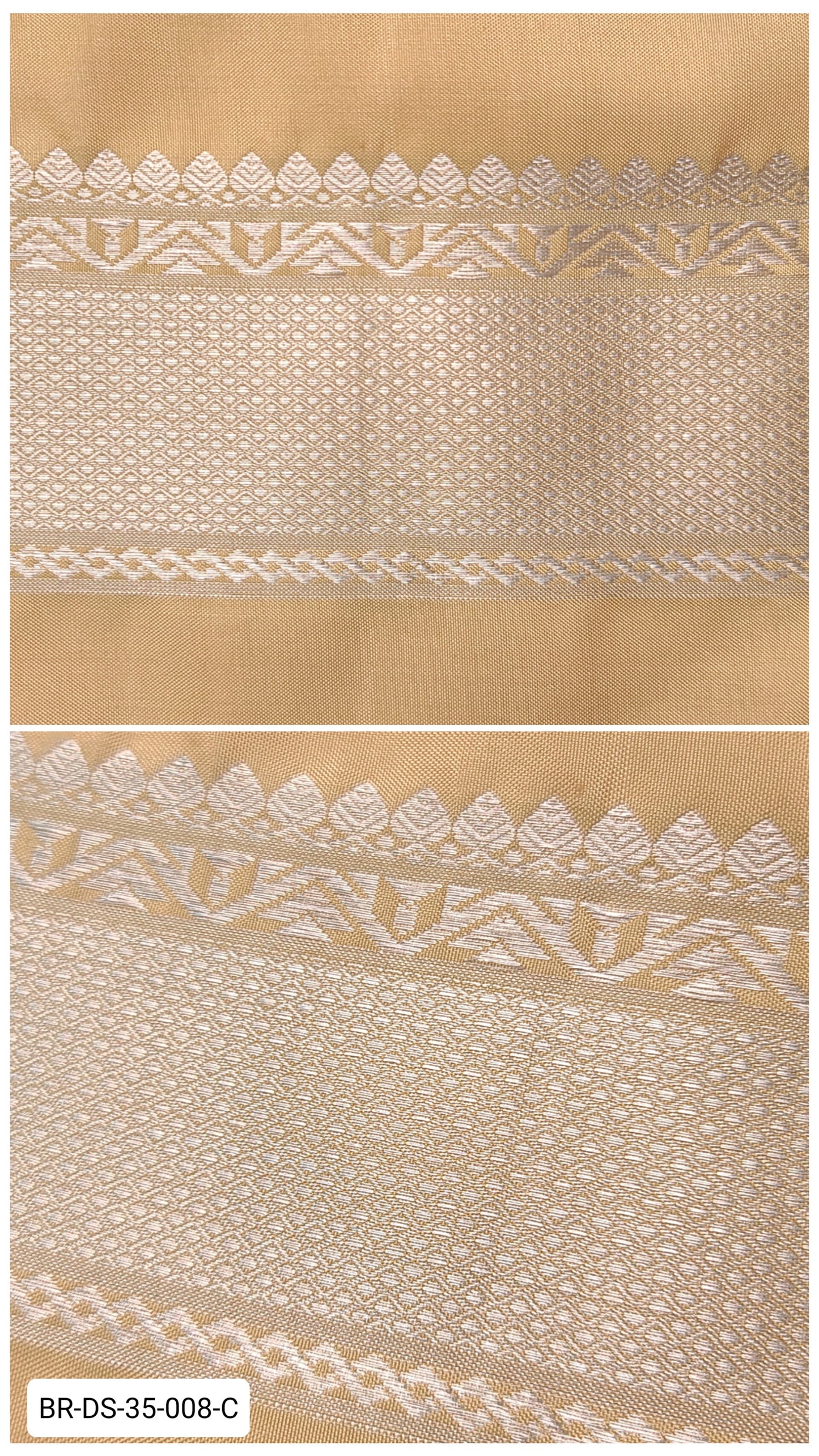 Pure Kanchipuram Silk Zari Border – Beige with Silver Diamond Weave & Temple Motifs (Per Meter)