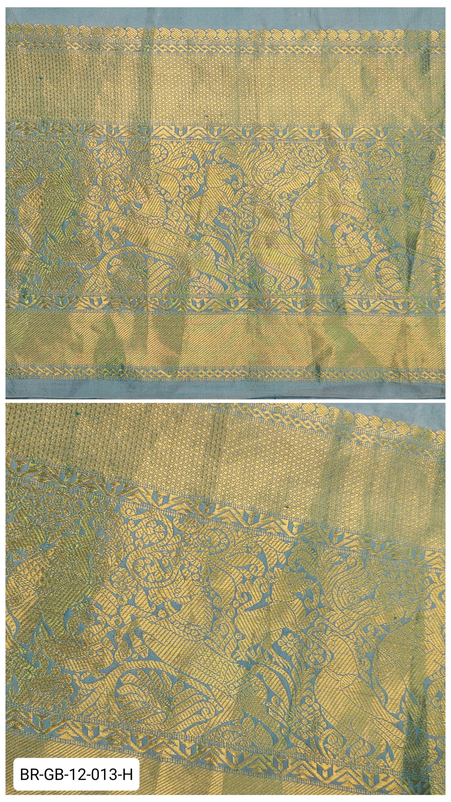 11 Inch Pure Kanchipuram Silk Zari Border – Aqua Blue with Gold Zari Heritage Motif Weave