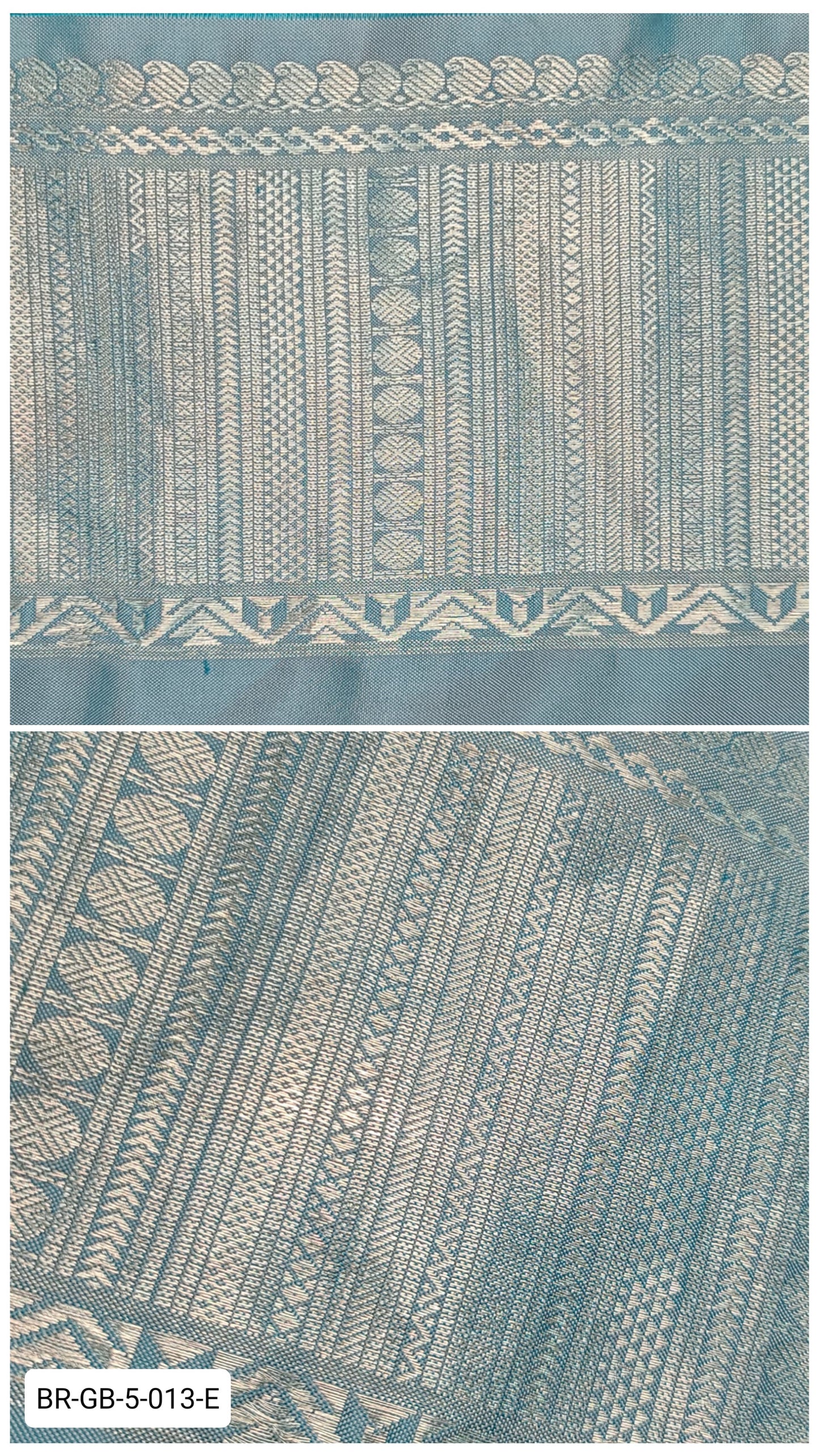 5.5 Inch Pure Kanchipuram Silk Zari Border – Light Blue with Silver Zari Geometric Weave