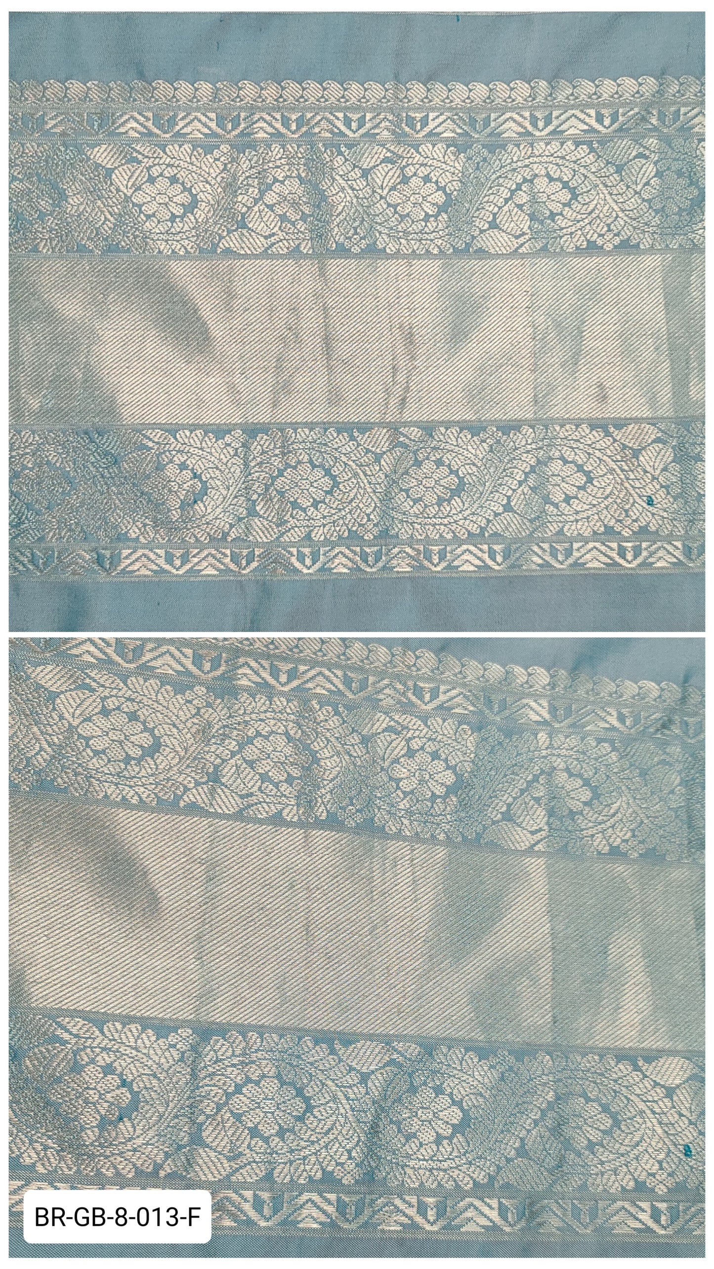 8 Inch Pure Kanchipuram Silk Zari Border – Sky Blue with Silver Zari Floral Paisley Weave