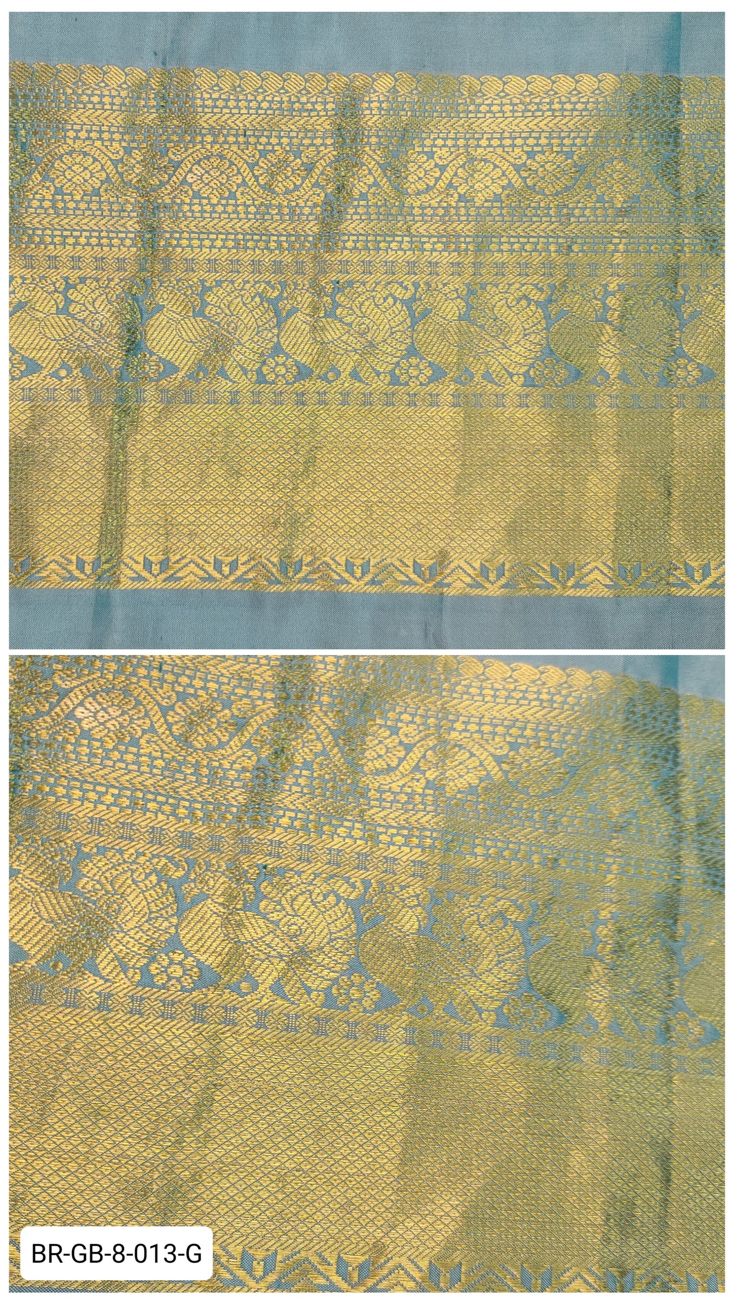 8 Inch Pure Kanchipuram Silk Zari Border – Sky Blue with Gold Zari Floral & Peacock Weave