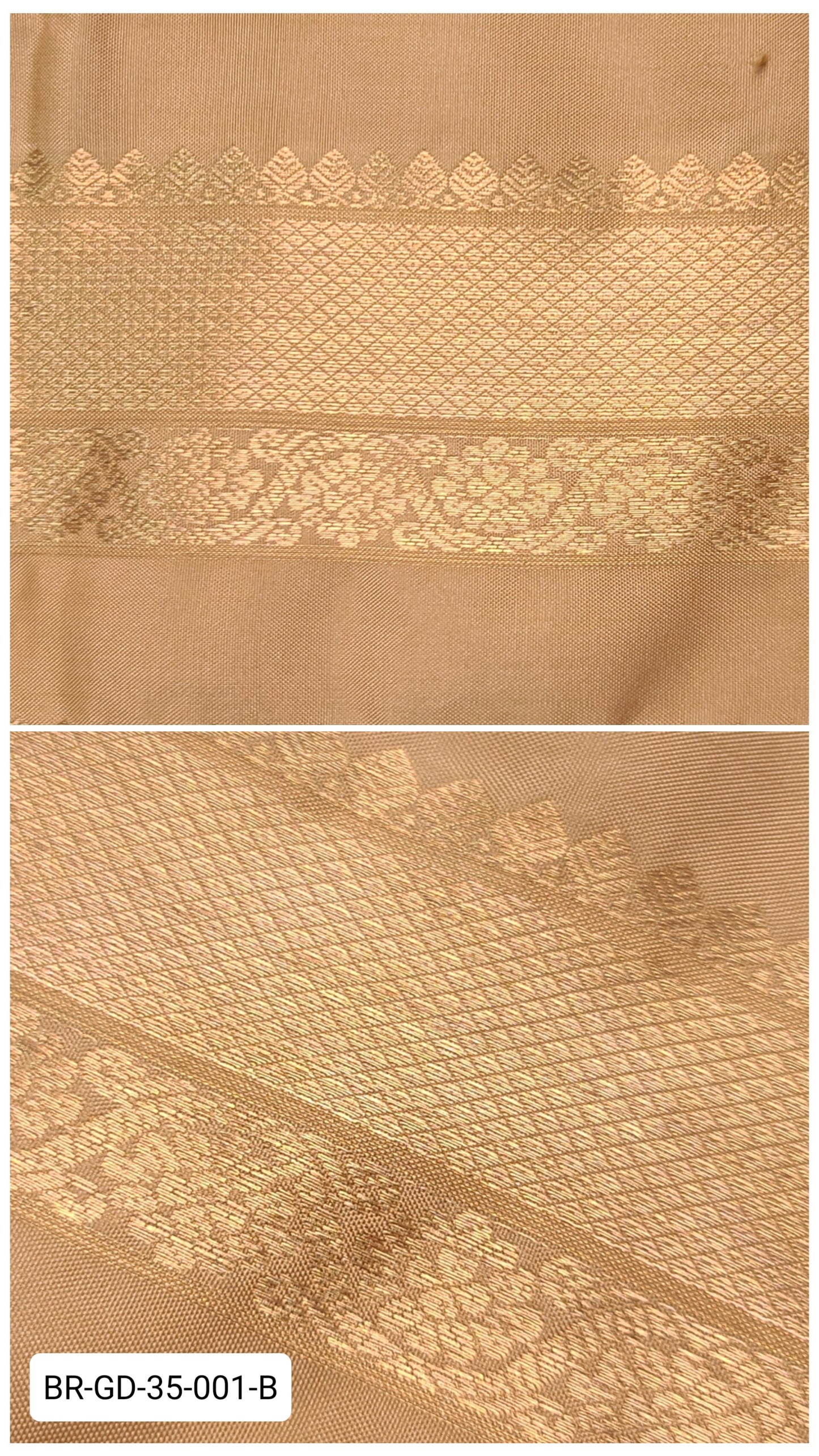Pure Kanchipuram Silk Zari Border – Golden Beige with Gold Diamond Weave & Floral Motifs (Per Meter)